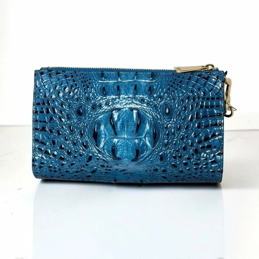 Brahmin Daisy Vibrant Azure Melbourne Leather Wristlet Clutch Blue NWT Dust Bag